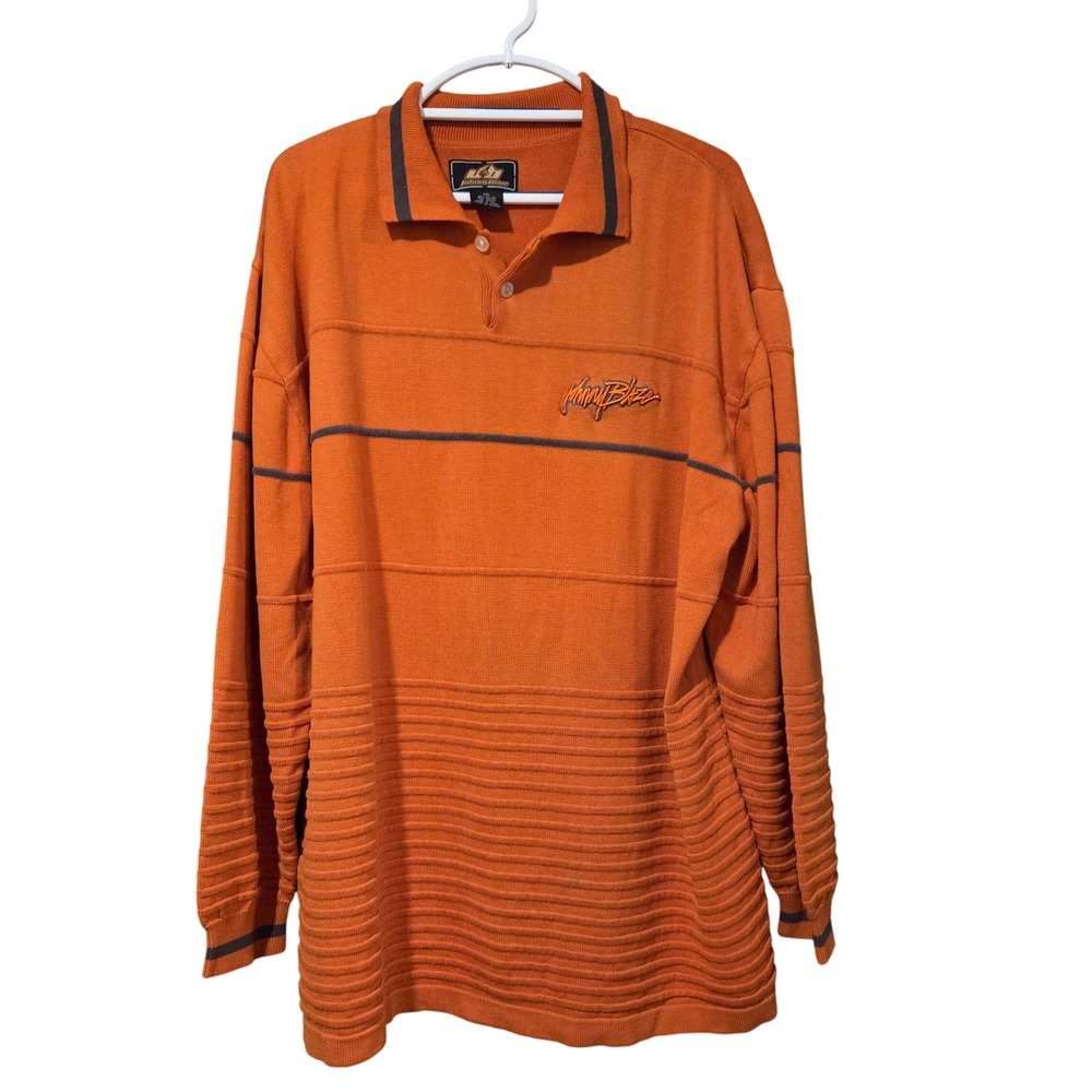 Johnny Blaze XXL Long Sleeve Polo Shirt Orange Gray Embroidered Logo Knit Top - Picture 3 of 9